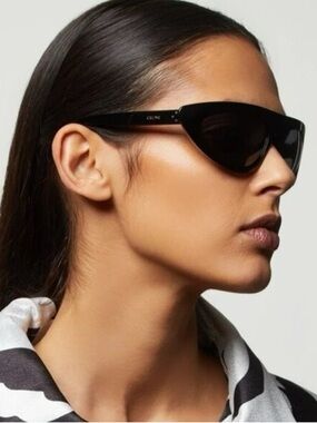 NWT Celine Black Wraparound Cateye Mask Sunglasses with case and box
